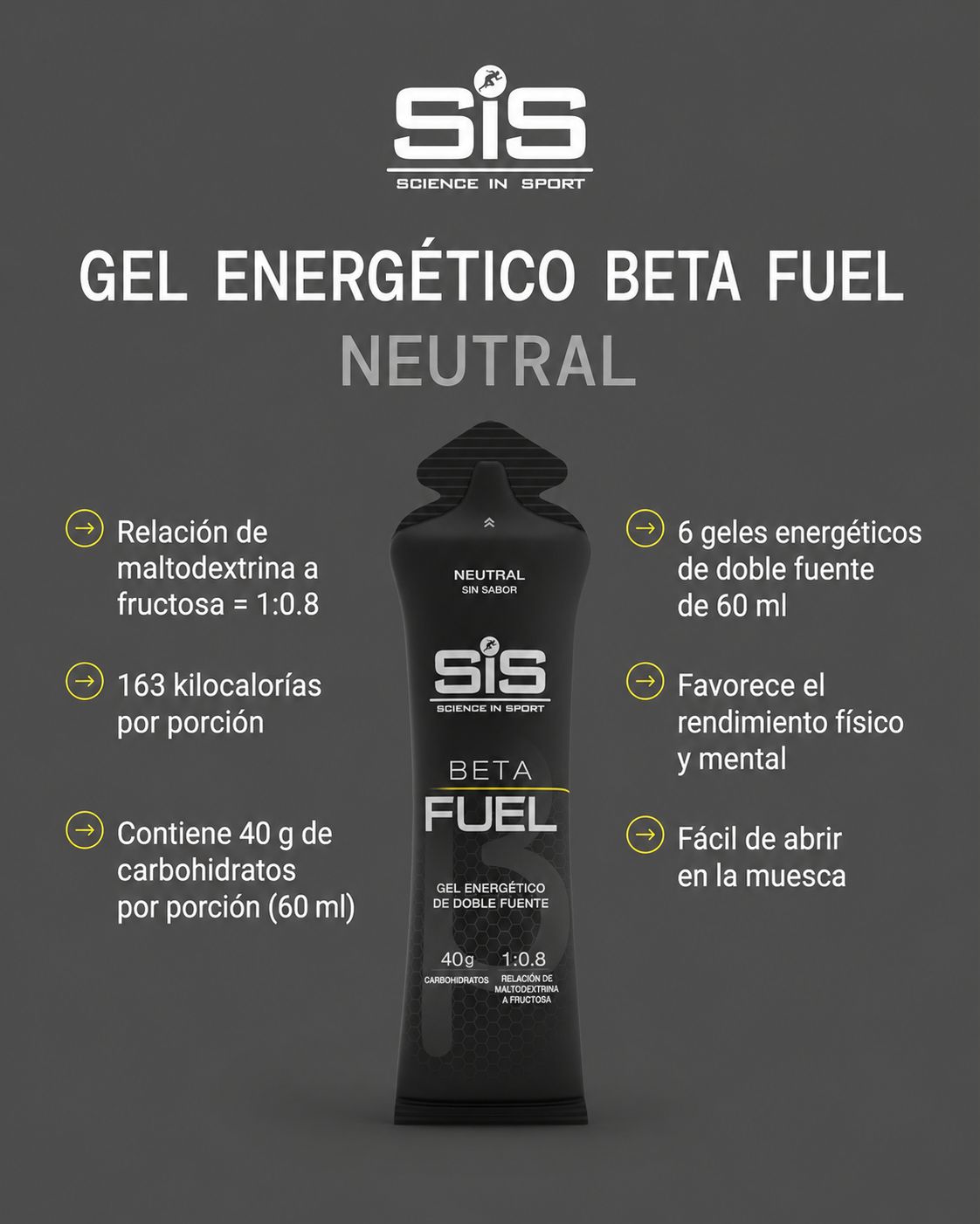 SiS Beta Fuel Neutral Pack x6 | Gel Energético 40 g Carbohidratos